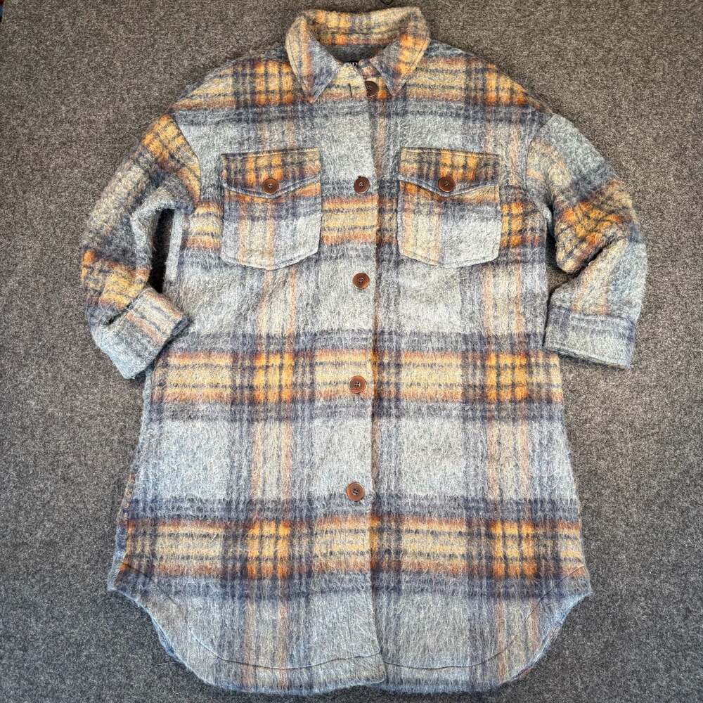 Zara Plaid Mohair Blend Long Overshirt Shacket